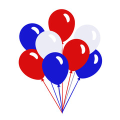 Bundle of balloons icon of russian flag colors. White, blue and red decoration, symbol of national holidays. Vector clipart, illustration of festive event in Russia, flat sign for web design or print