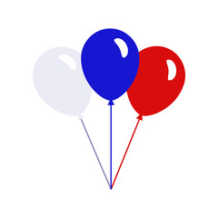 Three balloons icon of russian flag colors. White, blue and red decoration, symbol of national holidays. Vector clipart, illustration of festive event in Russia, flat sign for web design or print.