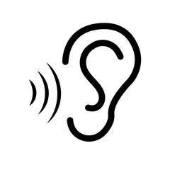 Simple sound listening ear icon. Vector.