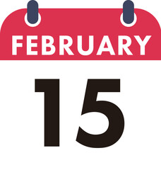 February 15 Calendar Icon. Flat style. Date, day and month.
