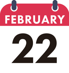 February 22 Calendar Icon. Flat style. Date, day and month.