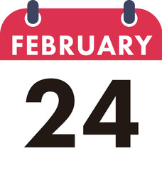 February 24 Calendar Icon. Flat style. Date, day and month.