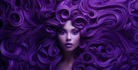 Fototapeta na wymiar woman with long hair pattern with flowers purple, One tone purple hd wallpaper