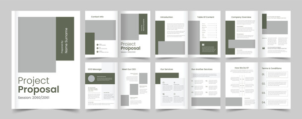 Fototapeta na wymiar Project Proposal, Corporate brochure layout, Brochure template, Company profile, Annual report, 12 pages, flyers, leaflet