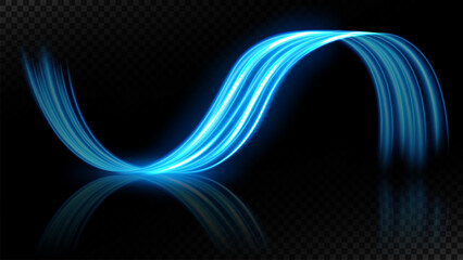 Abstract Blue Wavy Line of Light with A Transparent Background, Isolated and Easy to Edit, Vector Illustration