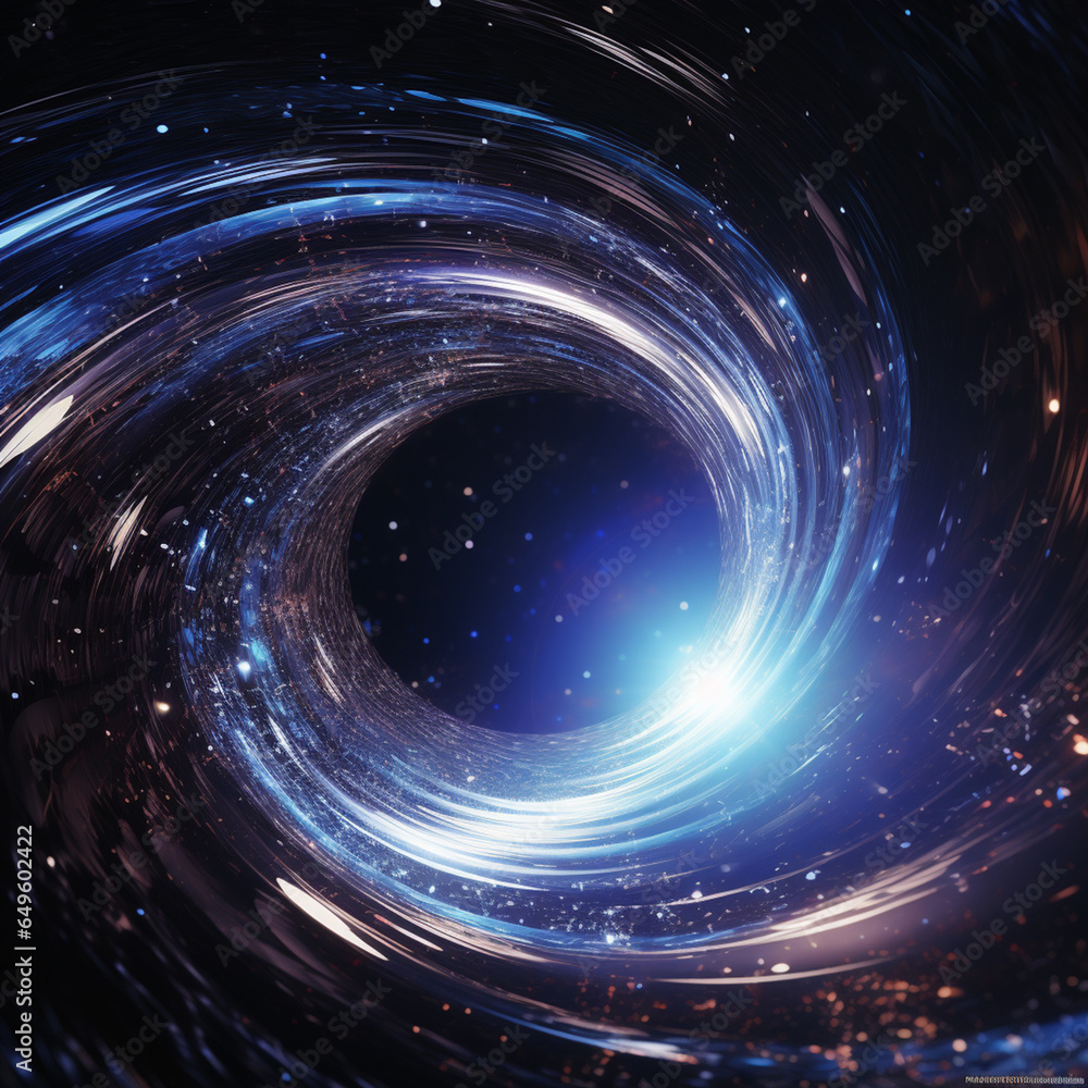 Wall mural Black hole with a glowing constellation of various colors revolves around a black hole in the universe.