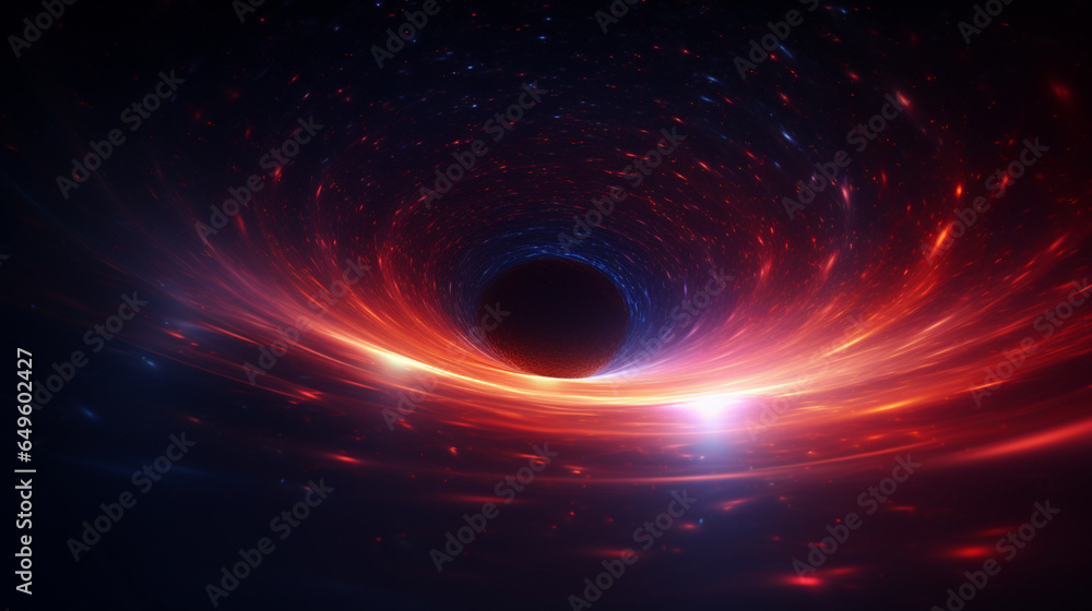 Wall mural black hole with a glowing constellation of various colors revolves around a black hole in the univer