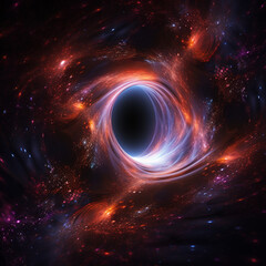 Obraz premium Black hole with a glowing constellation of various colors revolves around a black hole in the universe.