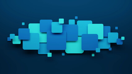 3D render of blue and turquoise overlapping squares on dark blue background
