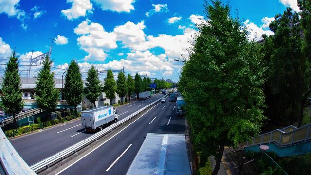 A timelapse of traffic jam at the downtown street in Tokyo fish eye shot