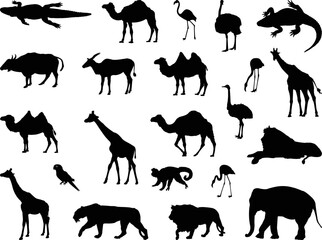 set of wild animals silhouettes