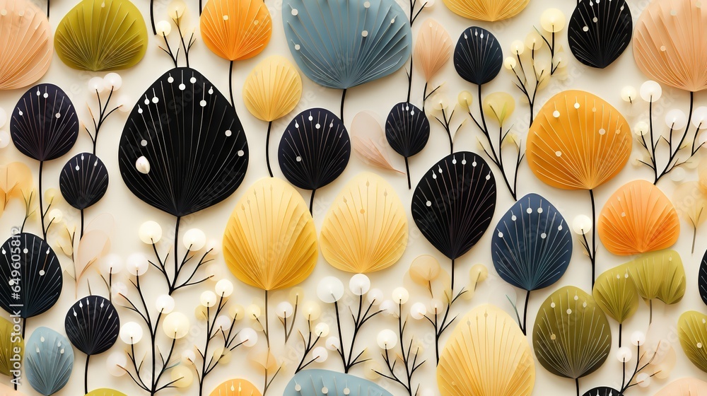 Poster a wall with a bunch of different colored umbrellas on it. generative ai