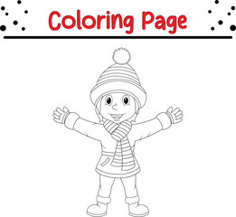 Happy Christmas Coloring Page Outline for children. Christmas coloring book illustration isolated on white background.