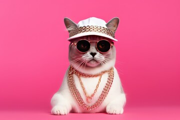 Funny cat posing as hip hop or rap superstar