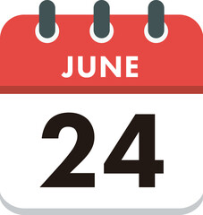 Flat Icon Calendar - 24 June. Vector flat daily calendar icon. Day and month.
