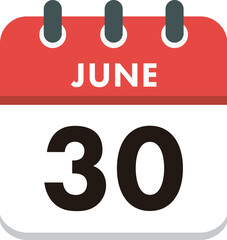 Flat Icon Calendar - 30 June. Vector flat daily calendar icon. Day and month.