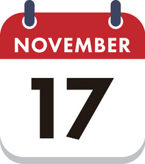 Flat Icon Calendar - 17 November. Vector flat daily calendar icon. Day and month.