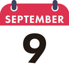 Flat Icon Calendar - 9 September. Vector flat daily calendar icon. Day and month.