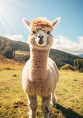 Fototapeta premium Funny white alpaca portrait.