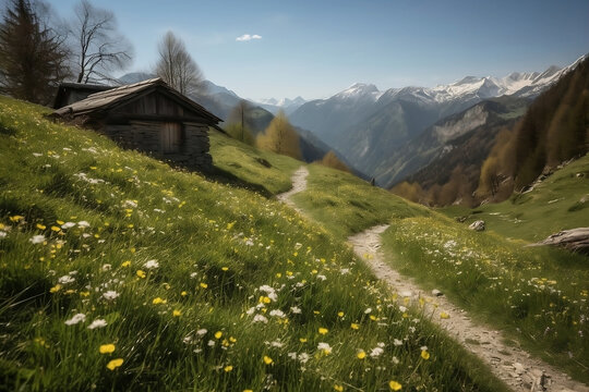 alpine meadow in the mountains. 
