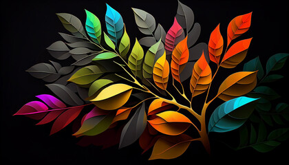 Fototapeta na wymiar Abstract plant with leaves in different colors. Generative AI