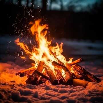 realistics photo of a bornfire at night