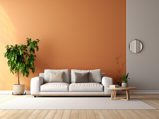 Minimalistic living room interior near a bright wall 