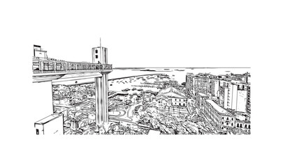 Building view with landmark of  Salvador is the municipality in Brazil. Hand drawn sketch illustration in ve
