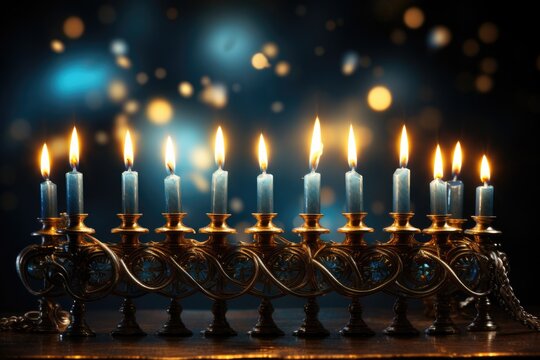 Traditional menorah with light. Hanukkah background