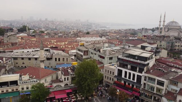 Roof view of grand bazaar istanbul with mosque in the background