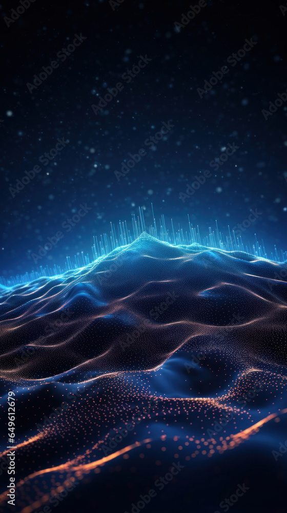 Poster data technology and communication futuristic illustration. wave of bright particles. technological 3