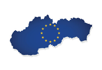 Vector illustration with isolated map of member of European Union - Slovakia. Slovak concept decorated by the EU flag with yellow stars on blue background. Modern design