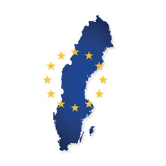 Obraz premium Vector illustration with isolated map of member of European Union - Sweden. Concept decorated by the EU flag with yellow stars on blue background. Modern design