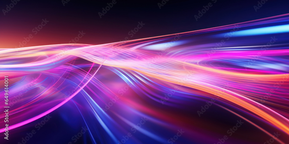 Poster abstract background with colorful glowing neon moving high speed line and wave and bokeh lights hori