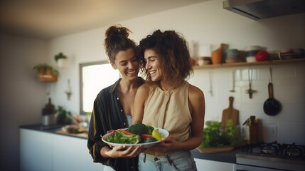 lesbian couple in kitchen