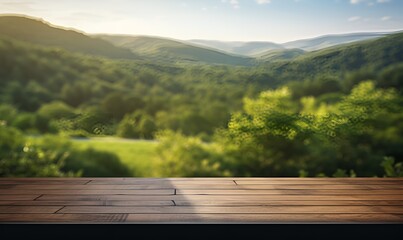 wooden table with natural background copy space, ai generative