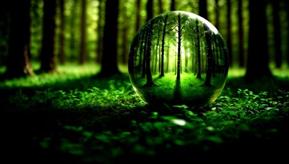 (4k) image of a glass globe in the middle of an overgrown environment AI