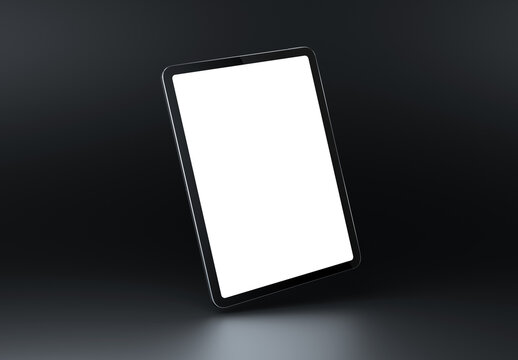 PARIS - France - September 1, 2023: Apple Ipad Pro, silver color - Realistic 3d rendering, screen tablet mockup on dark