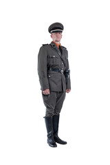 Male actor reenactor in historical uniform as an officer of the German Army during World War II