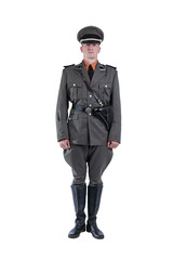 Male actor reenactor in historical uniform as an officer of the German Army during World War II