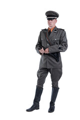 Male actor reenactor in historical uniform as an officer of the German Army during World War II