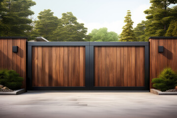 Wide gate with remote control in a modern mansion - Powered by Adobe