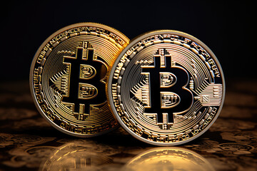 Bitcoin gold coins, cryptocurrency, mining concept