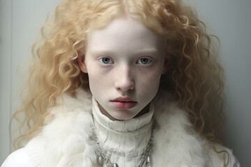 Fototapeta premium portrait of albino girl with white skin, albinism concept