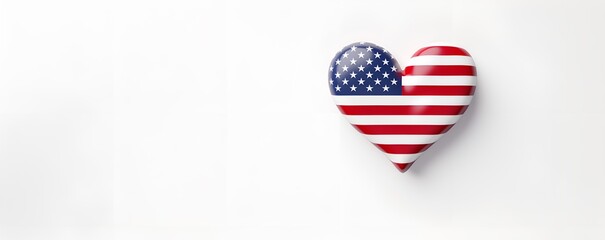 heart shaped american flag white background copy space, ai generative