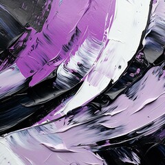 パレットナイフの油絵・抽象正方形背景バナー）紫と白と黒のカーブ