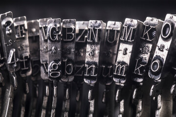 Close up of vintage typewriter letters