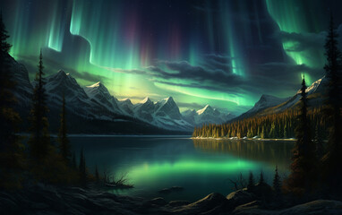 Northern lights aurora borealis in the mountains