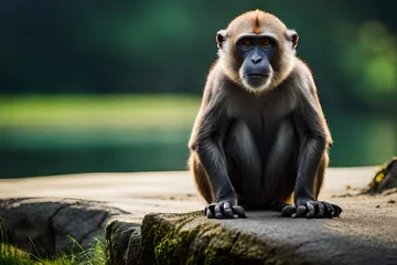 Tuinposter a monkey sitting on a rock © Rendi