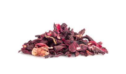 Dry Hibiscus Tea Isolated, Dry Rose Petals, Fruit Red Tea, Karkade Leaves, Dried Herbal Drink, Roselle Petal